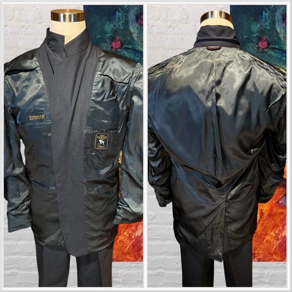 Hart Schaffner Marx 44L 37x32 Solid Navy Blue Nailhead Quality 2 Piece Suit - Picture 6 of 16